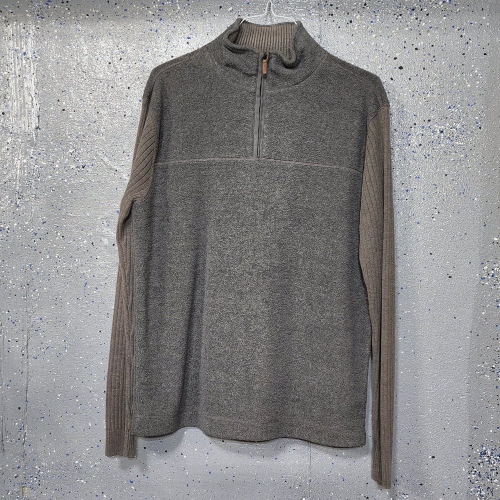 Claiborne Mens Grey Fleece Long Sleeve 1/4 Zip Pullover Sweatshirt Large L